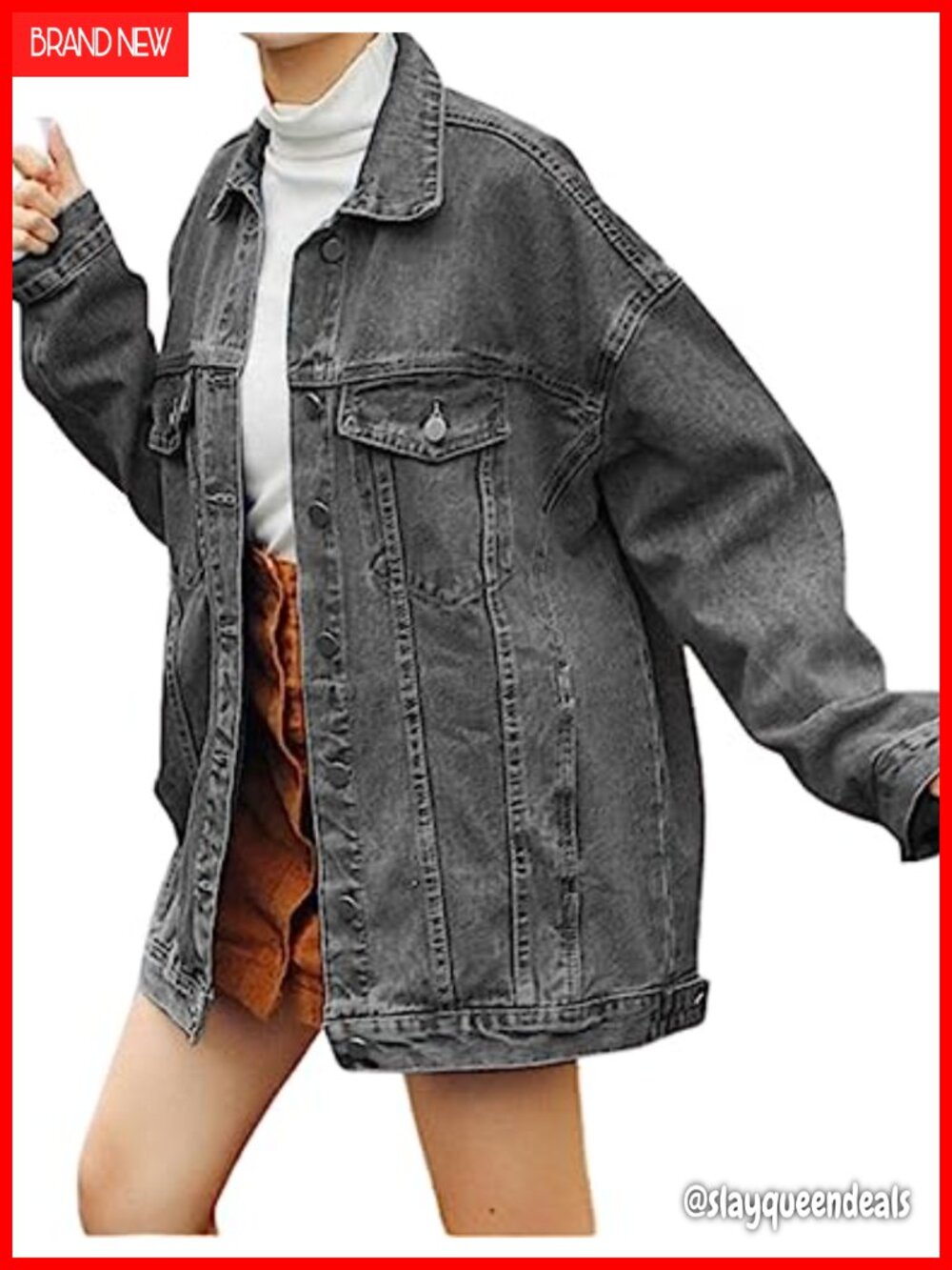 Oversized Distressed Denim Jacket Mid-Length Button Down